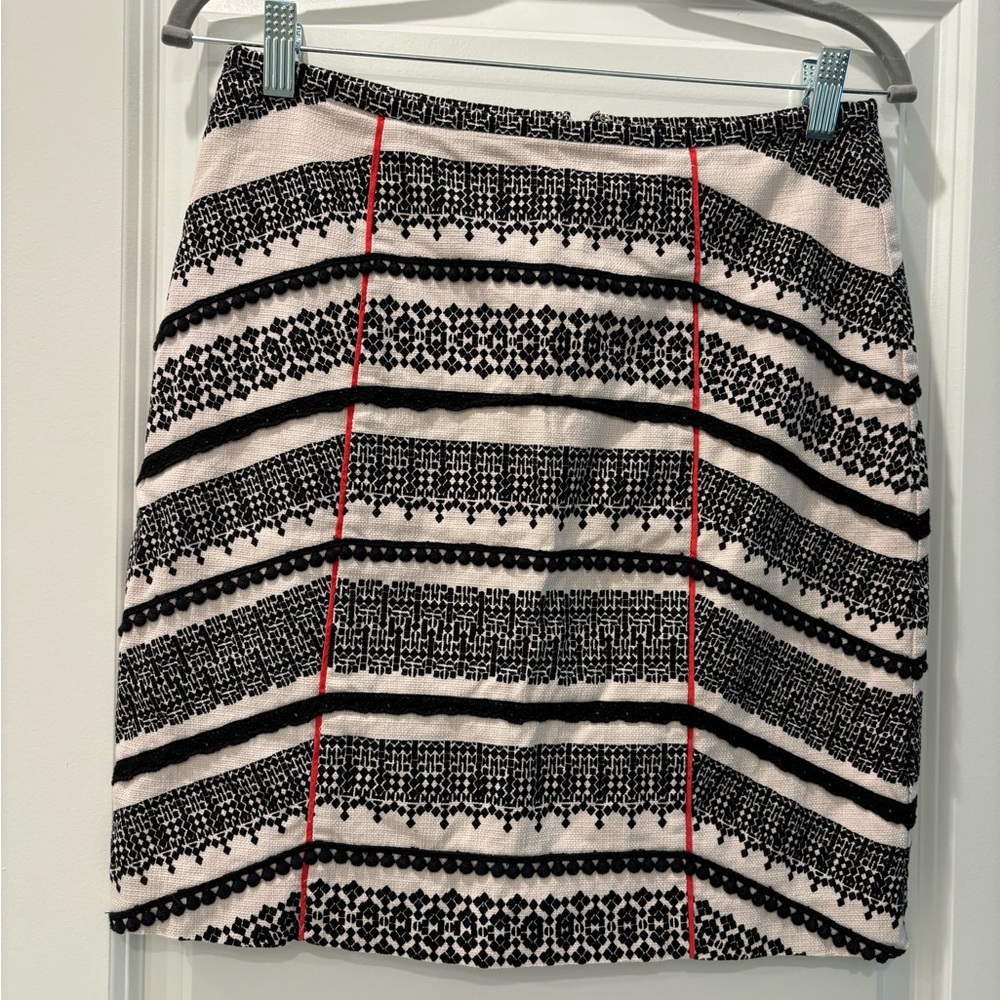 Anthropologie Black and White Pencil Skirt with Red Accents